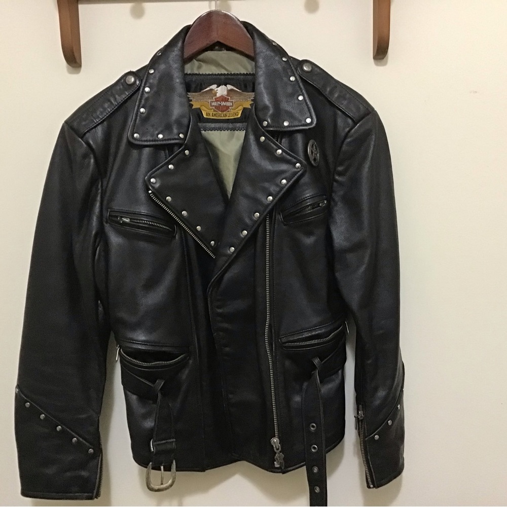 Harley Davidson Leather Riding Jacket. Like new condition. Peplum detail.